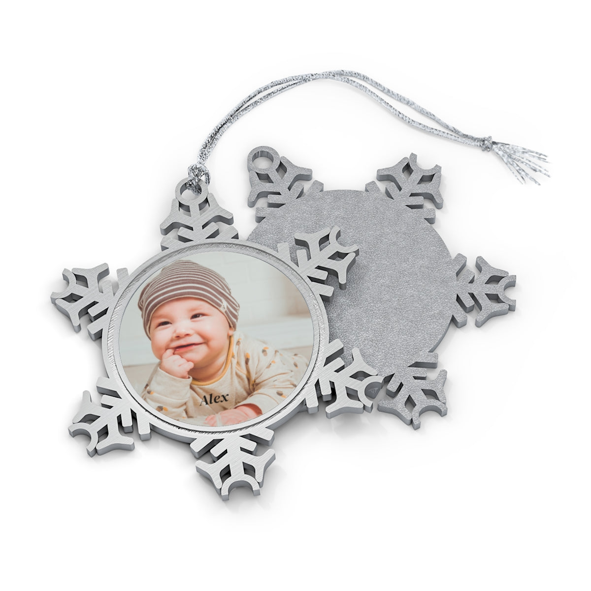 Personalized Photo Pewter Snowflake Ornament