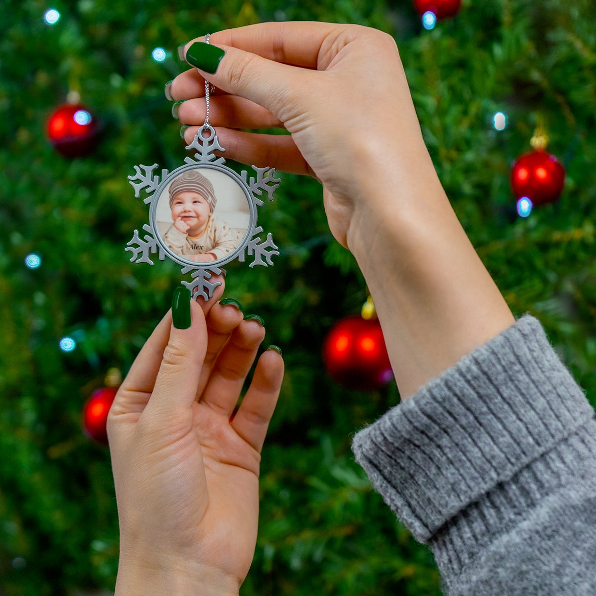 Personalized Photo Pewter Snowflake Ornament