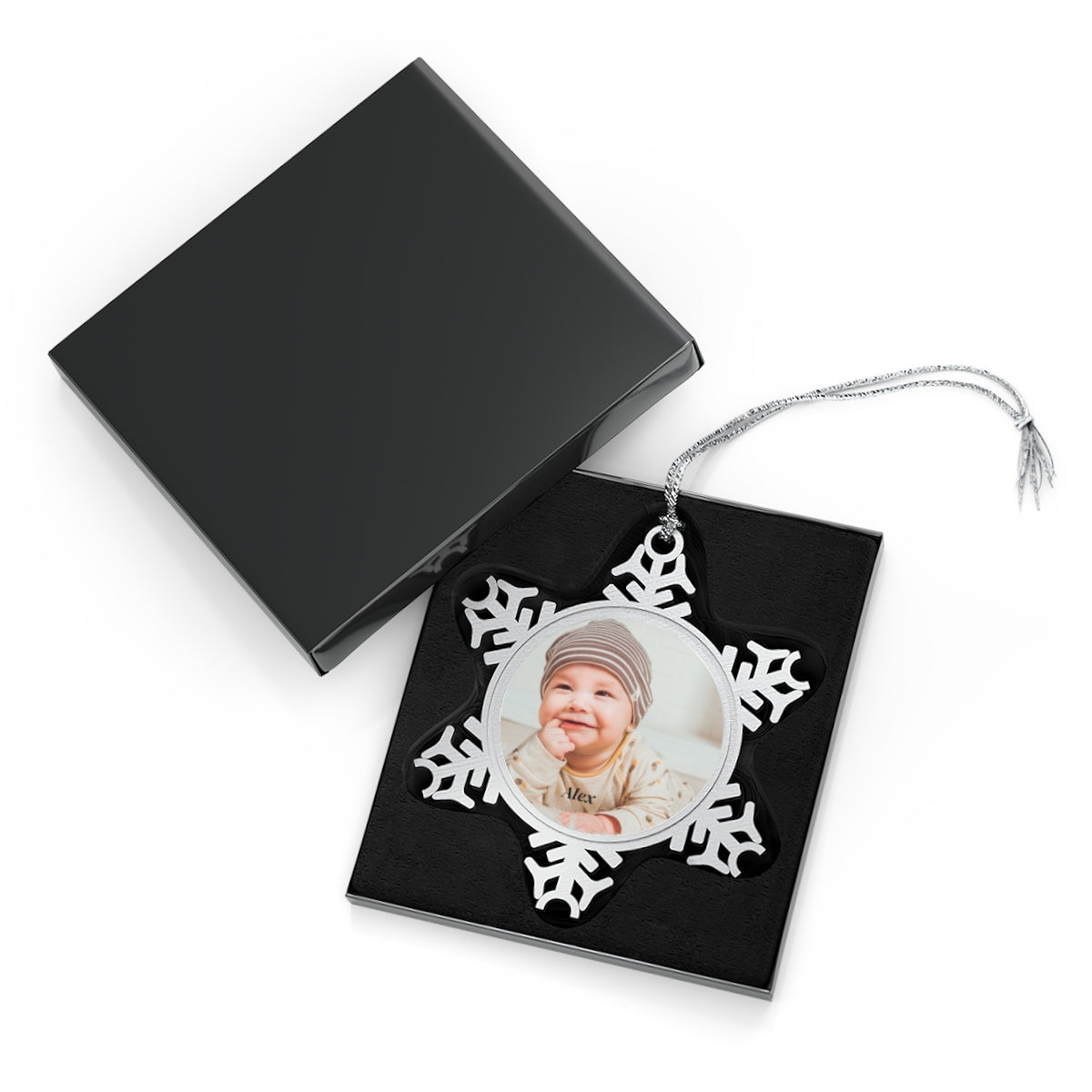 Personalized Photo Pewter Snowflake Ornament